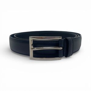 Prada Saffiano Leather Belt Black Silver Buckle Logo Size 44